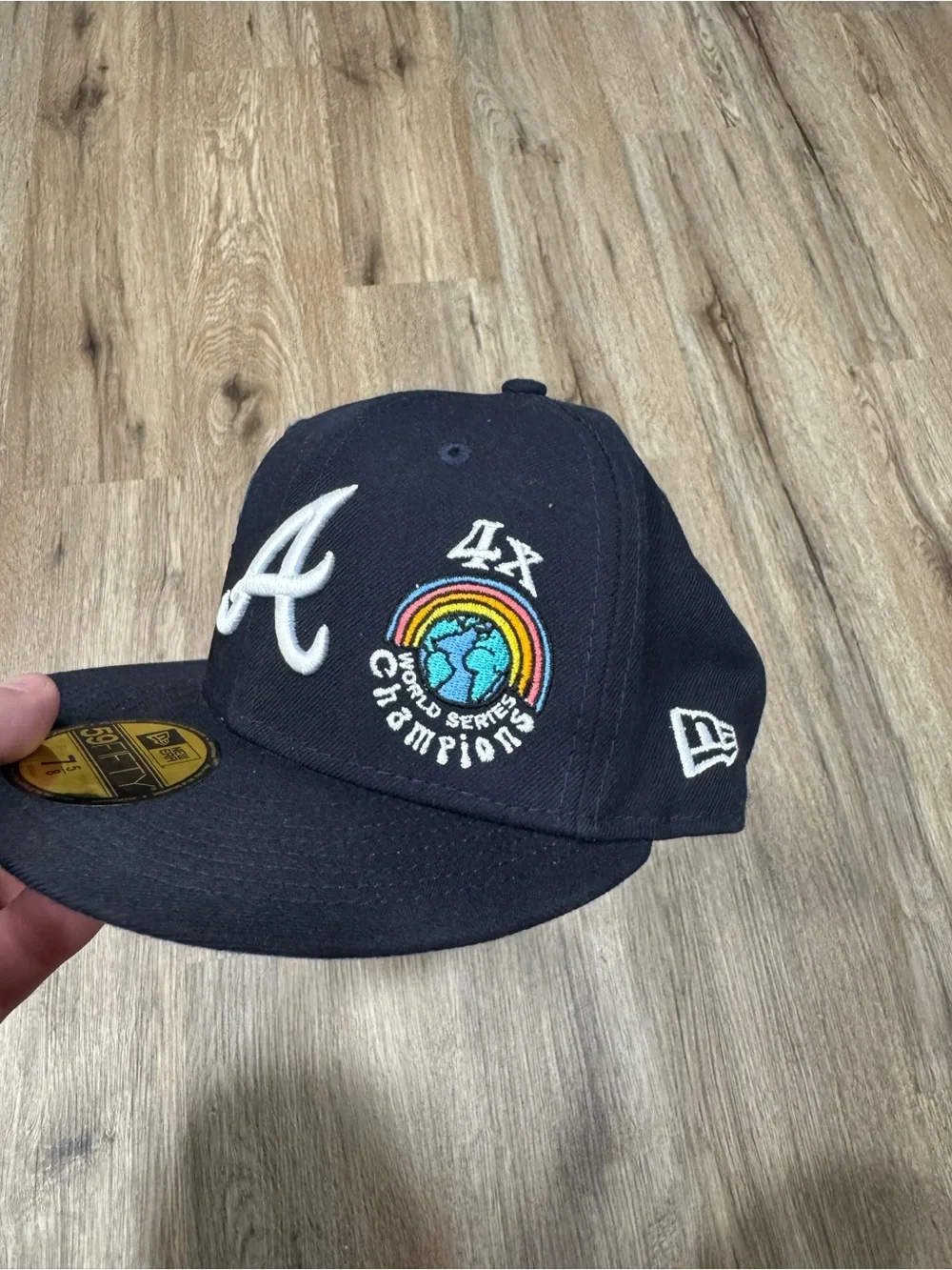 MLB Atlanta Braves Navy Blue Structured Groovy Fitted Hat By New Era, Size 7 5/8